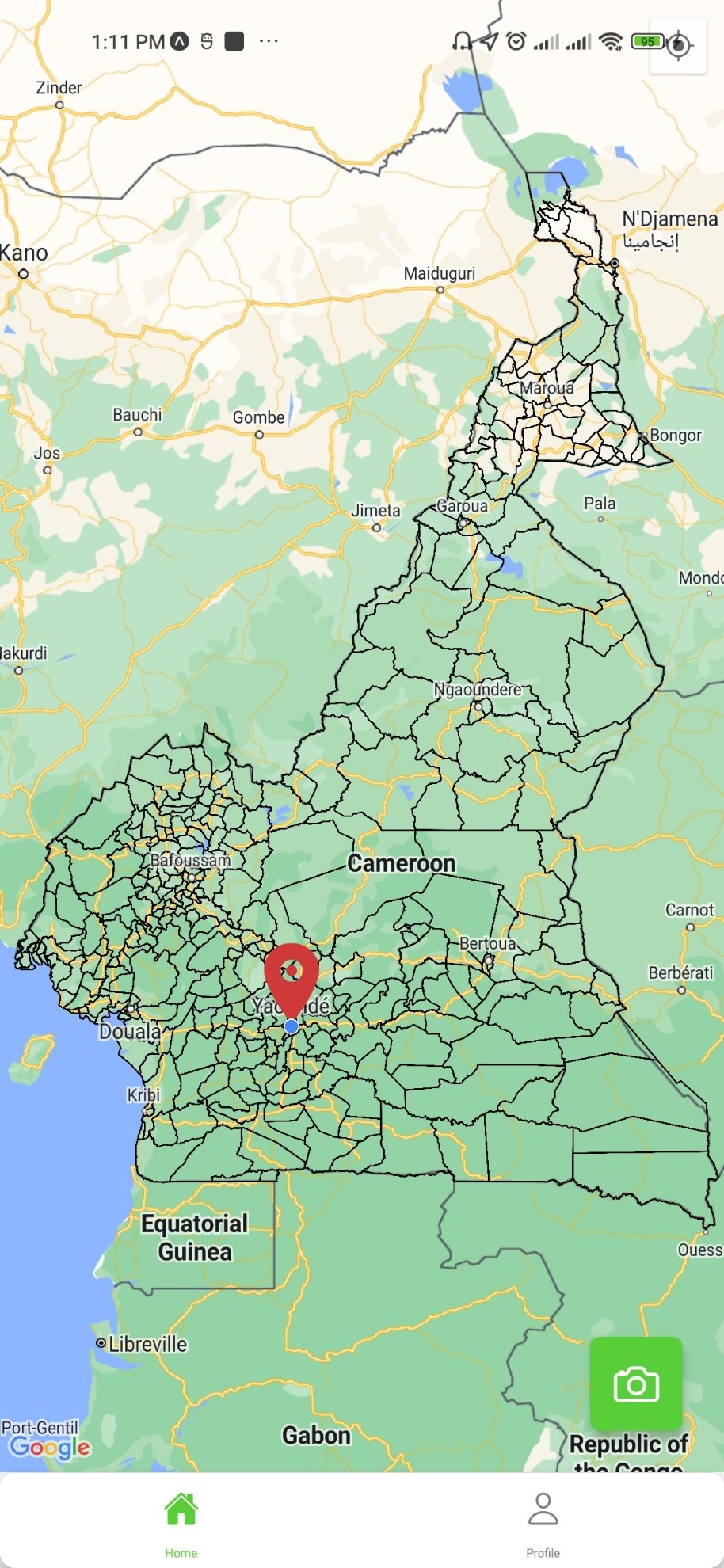 Map of Cameroon with subdivisions